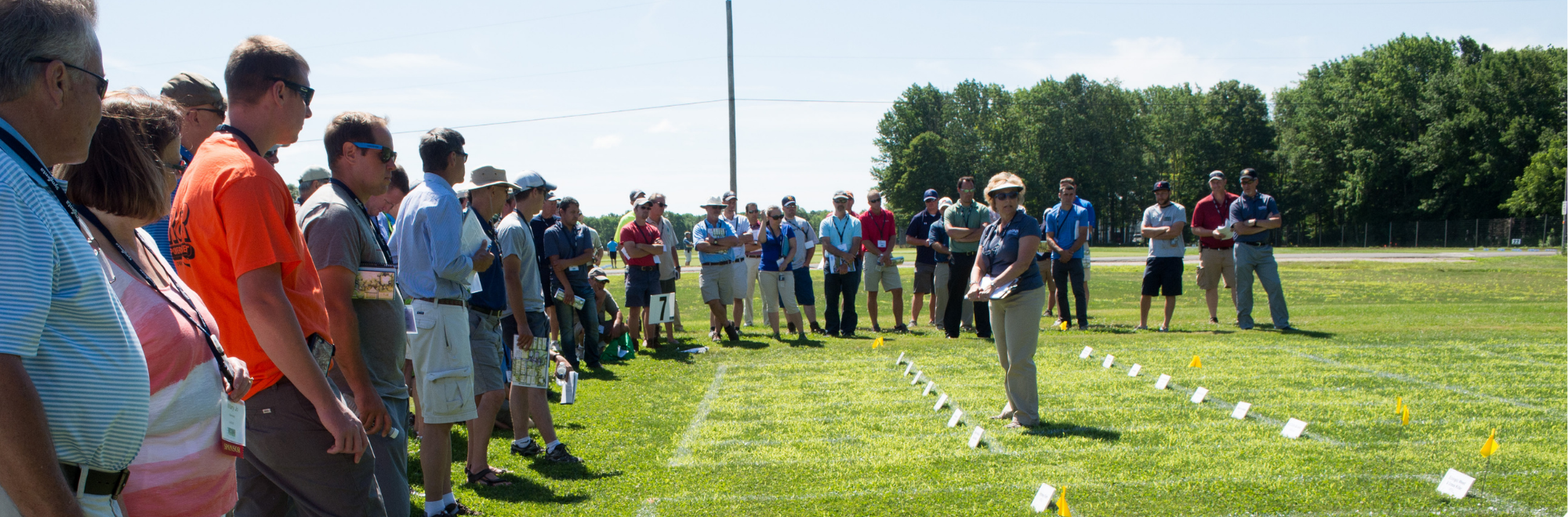 Vickie Wallace presenting to a group of people at the Turfgrass field day